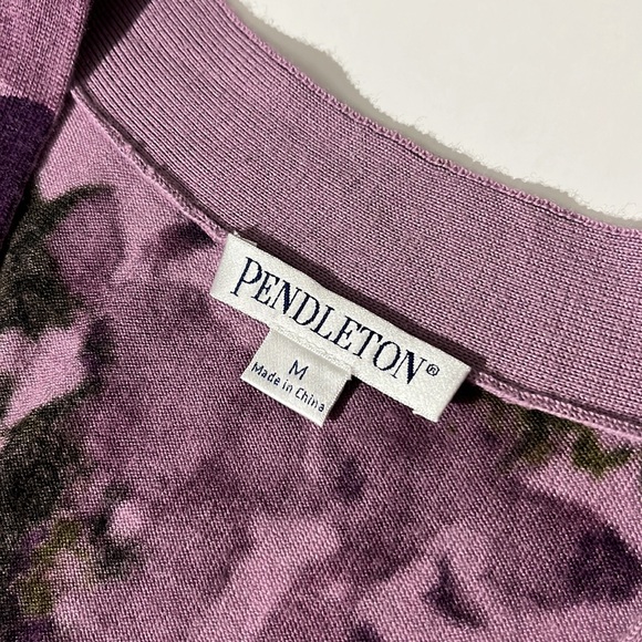 Pendleton 100% merino wool purple flower floral cardigan sweater medium winter - Picture 2 of 6